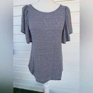 Y2K! Max Studio Striped Navyand White Fluttersleeve Top!